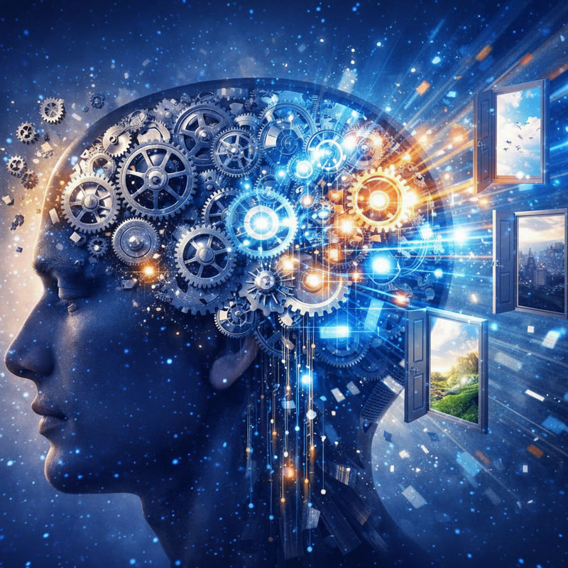 Image montrant les capacités extraordinaires et multiples du cerveau qui vont bien au delà de la simple boite crânienne.